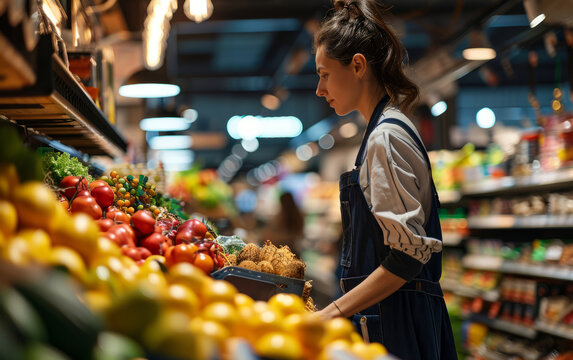The staff  working at the supermarket as a cashier is diligent Working on handling customer payments and managing a branch. - Powered by Adobe
