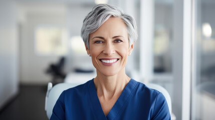 Portrait of female dentist in clinic