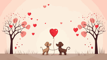 copy space, simple vector valentine cute dogs couple falling in love, handdrawn. Cute valentine card with dogs. Beautiful background or for valentine’s day. Beautiful background. Valentine’s card.