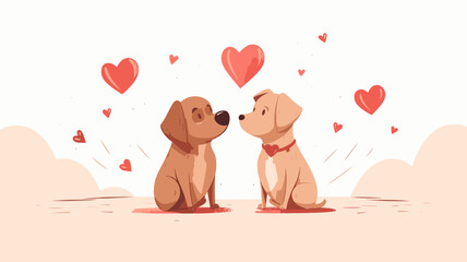 copy space, simple vector valentine cute dogs couple falling in love, handdrawn. Cute valentine card with dogs. Beautiful background or for valentine’s day. Beautiful background. Valentine’s card.