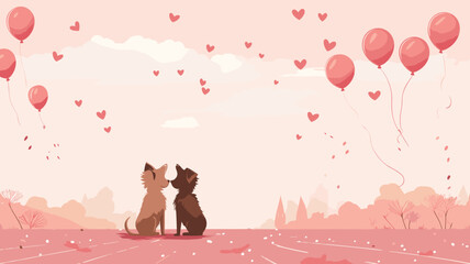 copy space, simple vector valentine cute dogs couple falling in love, handdrawn. Cute valentine card with dogs. Beautiful background or for valentine’s day. Beautiful background. Valentine’s card.