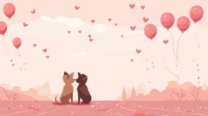 Fotobehang copy space, simple vector valentine cute dogs couple falling in love, handdrawn. Cute valentine card with dogs. Beautiful background or for valentine’s day. Beautiful background. Valentine’s card. © Dirk