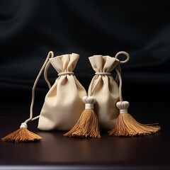 Chic Cream Velvet Bags with Tan Tassels Perfect for Boutique Packaging and Luxury Gifts. Customizable Cream Pouches with Exquisite Tassels Ideal for Perfumes and Fine Jewelry Packaging.