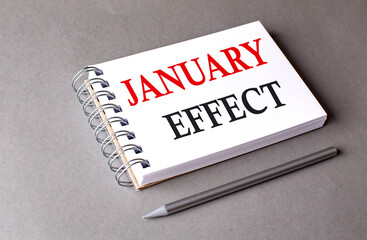 JANUARY EFFECT word on notebook on grey background