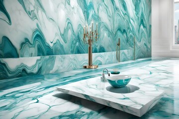  liquid wall background  in marble hues of turquoise and pearl