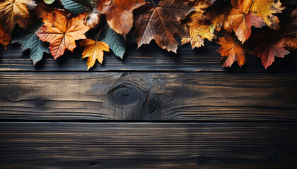 Obraz premium The empty wooden table top with blur background of autumn. Exuberant image.