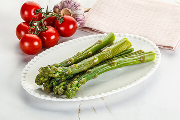Boiled asparagus in the plate