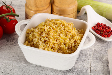 Boiled bulgur wheat in the bowl