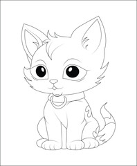 cute cat coloring page|coloring book page|line art for kids and adults.