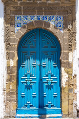 Old ornate blue door in the medina of Essaouira, Morocco, North Africa