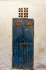 Old ornate blue door in the medina of Essaouira, Morocco, North Africa