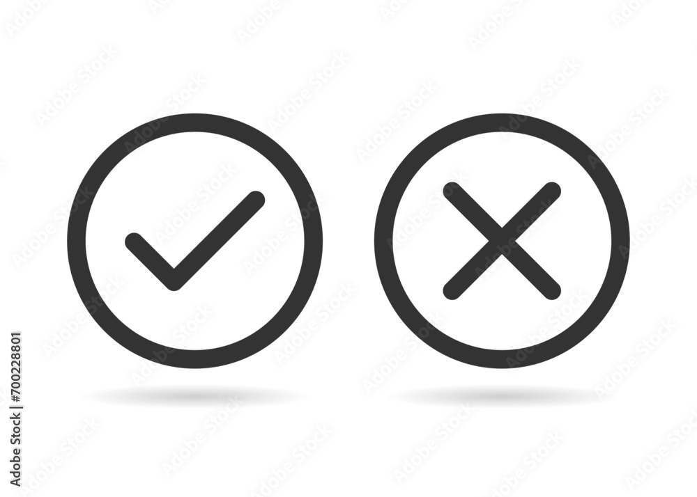 Poster tick and cross icon, checkmark, and cross mark vector icon in line style design on a white backgroun