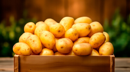 close up of a tray full of delicious freshly picked farm fresh potatoes, organic product. view from above. AI generate - 700228849