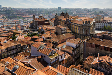 Panoramic views of the city of Porto from the tower of Clerigos Church, in Portugal.  - obrazy, fototapety, plakaty
