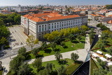 Panoramic views of the University of Porto, History and Science Museum and Lisboa square from the tower of Clerigos Church, in Portugal.  - obrazy, fototapety, plakaty