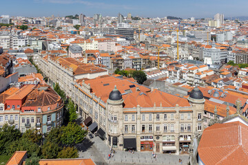 Fototapeta na wymiar Panoramic views of the city of Porto from the tower of Clerigos Church, in Portugal. 