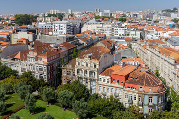 Obraz premium Panoramic views of the city of Porto from the tower of Clerigos Church, in Portugal. 