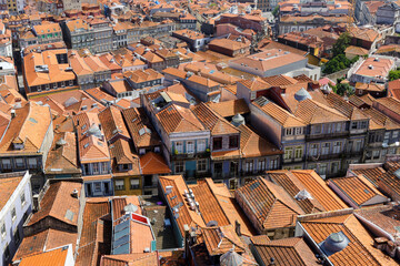 Panoramic views of the city of Porto from the tower of Clerigos Church, in Portugal. 