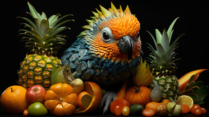 Realistic Fruits and animals mixed together