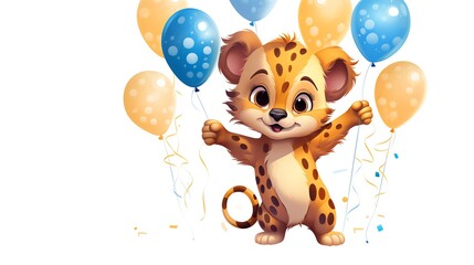 a cartoon animal holding balloons