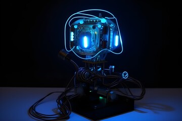 cybernetic robot with blue lamp