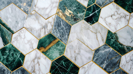 Abstract golden green and white gray geometric marble stone tiles, marbled mosaic tile wall texture background, copy paste area for texture
