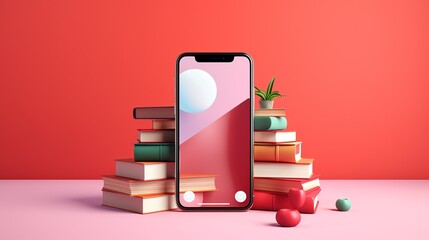a cell phone with a screen on a stack of books - Powered by Adobe
