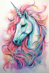Obraz na płótnie Canvas Vivid Watercolor Unicorn Painting, Blending Myth with Artistic Abstraction. Magical Unicorn Illustration, Surreal Fantasy Art with a Modern Twist.