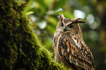 The intricate feather patterns and intense gaze of the Philippine Eagle-Owl