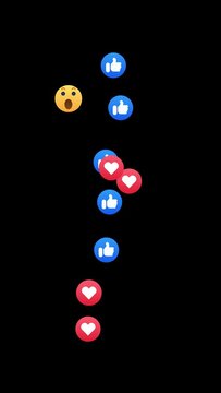 Social media emoji for live stream. 4K footage on black screen