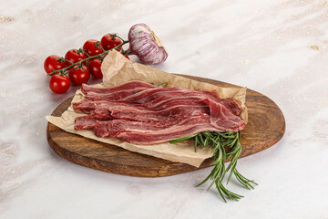 Raw beef bacon for cooking
