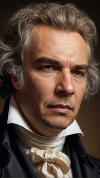 Realistic portrait of German composer Ludvig von Beethoven 