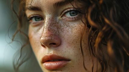 young woman with freckles, tetail portrait