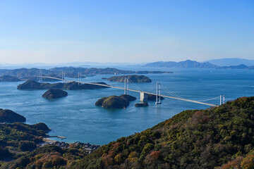 亀老山展望公園からの来島海峡大橋と瀬戸内海の眺望／愛媛県今治市