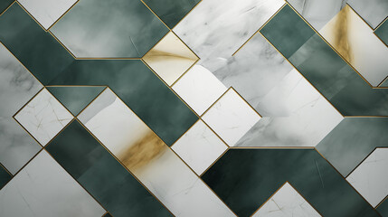 Abstract golden green and white gray geometric marble stone tiles, marbled mosaic tile wall texture background, copy paste area for texture