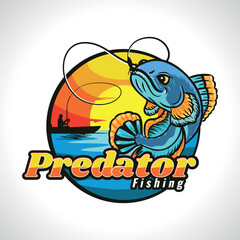 fisher man fishing predator fish in river