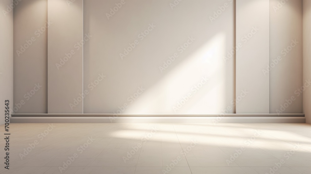Aufkleber a light gray and beige wall with decorative panels and a smooth floor with interesting highlights an