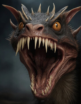 Portrait of a scary chupacabra blood-drinking beast. Generative Ai