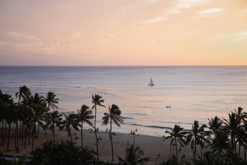Waikiki beach sunset view