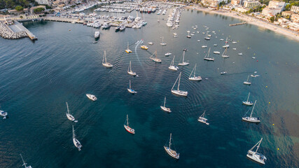SPAIN - MALLORCA Drone view for a beautiful 
mediterranean boat port