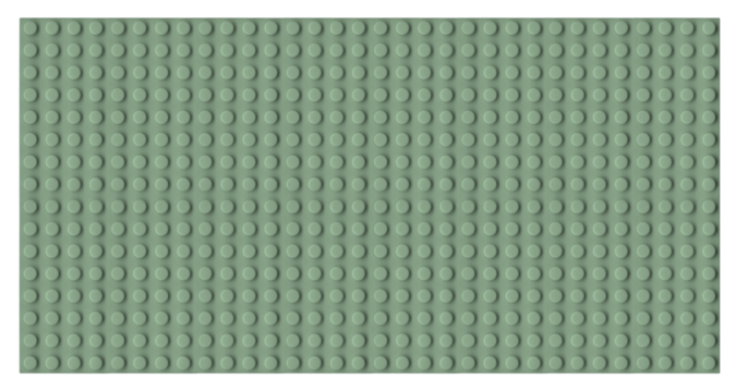 Vintage green plastic brick plate isolated. Old toy surface style background.