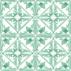 Papier Peint photo Portugal carreaux de céramique green Lisbon-style seamless tile pattern