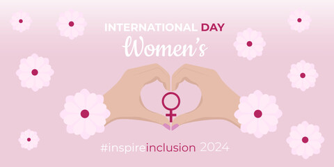  International Women's Day banner. #InspireInclusion.Campaign for gender equality.Illustration in a flat style.8