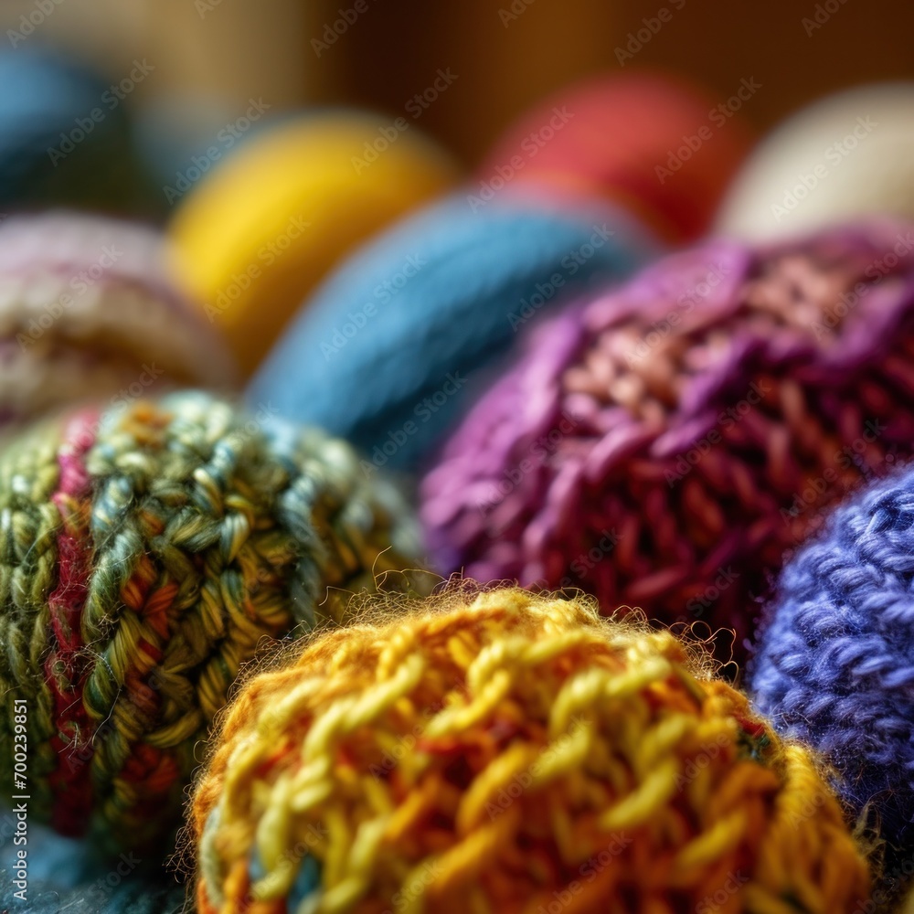 Wall mural A close up of a bunch of colorful yarn balls on top of each other, AI