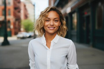 Confident Mixed-Race Woman in Urban Setting