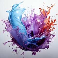 A purple and blue water splat on white background photo