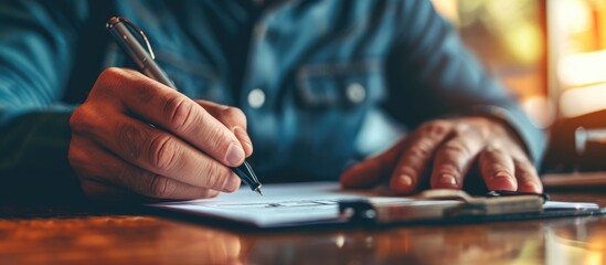 Client's hands signing lease form for car, captured in close-up shots.