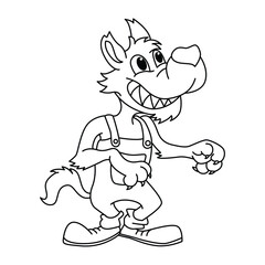 Funny wolf cartoon for coloring book.