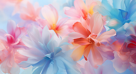 Pink, Blue and Peach Fuzz Floral Banner: Close-Up of Delicate Flower Abstract Petals in a Beautiful Textured Background.