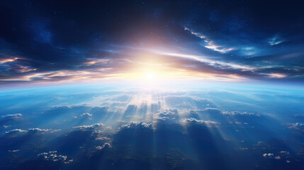 blue sunrise, view of earth from space 